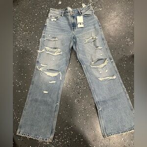 Zara Light Blue Distressed Boyfriend Jeans